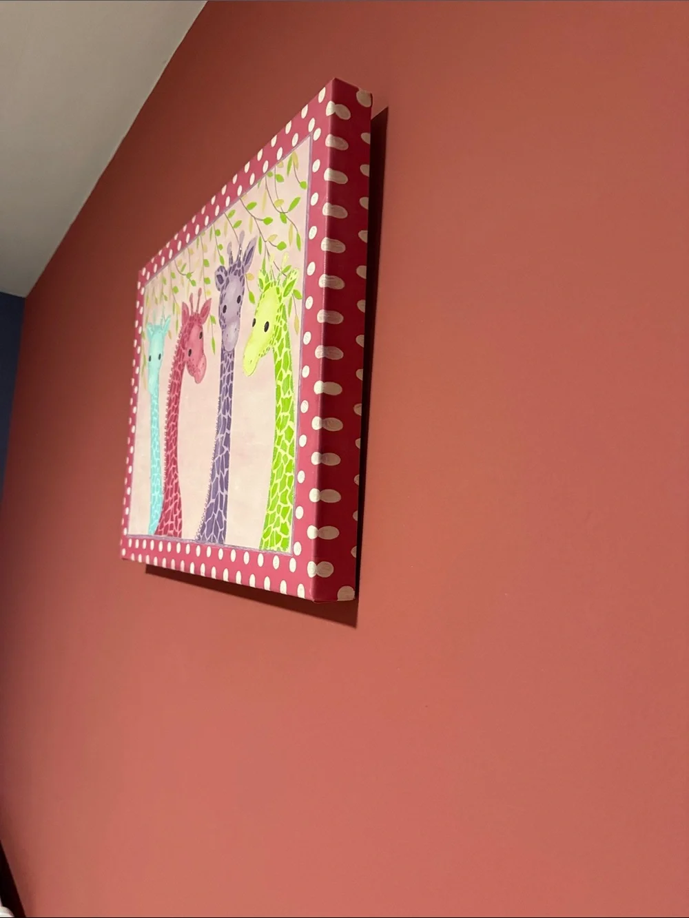 Playful Pastel Giraffe Canvas Wall Art - Pink Frame